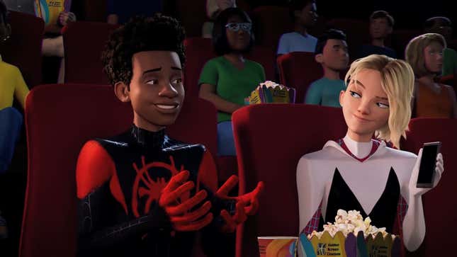 Miles and Gwen sit in a movie theater.