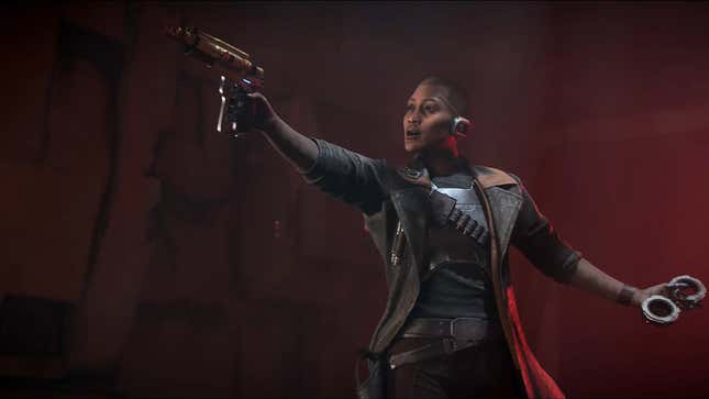 A bounty hunter with a pistol as seen in the new Star Wars Outlaws trailer. 