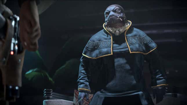 An alien crime lord as seen in the new Star Wars Outlaws trailer. 