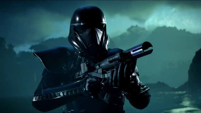 A black Stromtrooper as seen in the new Star Wars Outlaws trailer. 