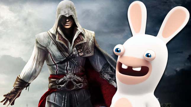 An image shows an assassin next to a Rabbid. 