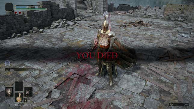 A screenshot of Elden Ring shows the character has died.